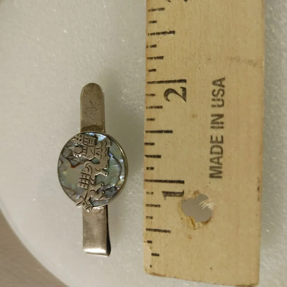 Kokopelli Abalone Inlay Tie or Money Clip Vintage Sterling Silver Stamped